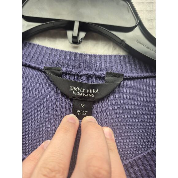 Simply Vera Wang Shirt Women Sz Medium Purple Long Sleeve Pleated Crew Neck 7634 - Picture 2 of 7